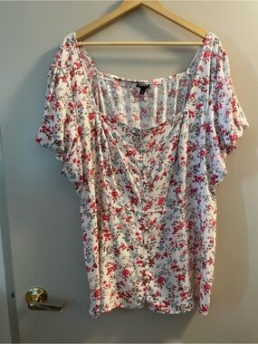 torrid White Off-Shoulder Blouse with Red Floral Print
